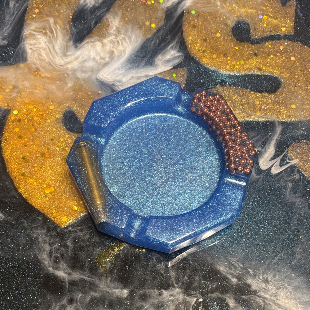 Blue and Gold Glitter Ashtray